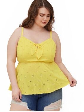 Torrid Yellow Tie-Front Eyelet peplum Tank